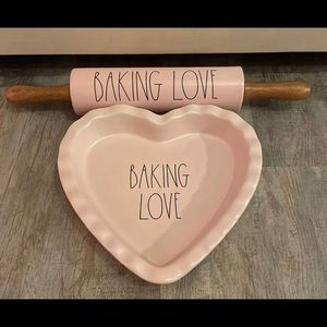Rae Dunn BAKING LOVE pie dish and rolling pin.
